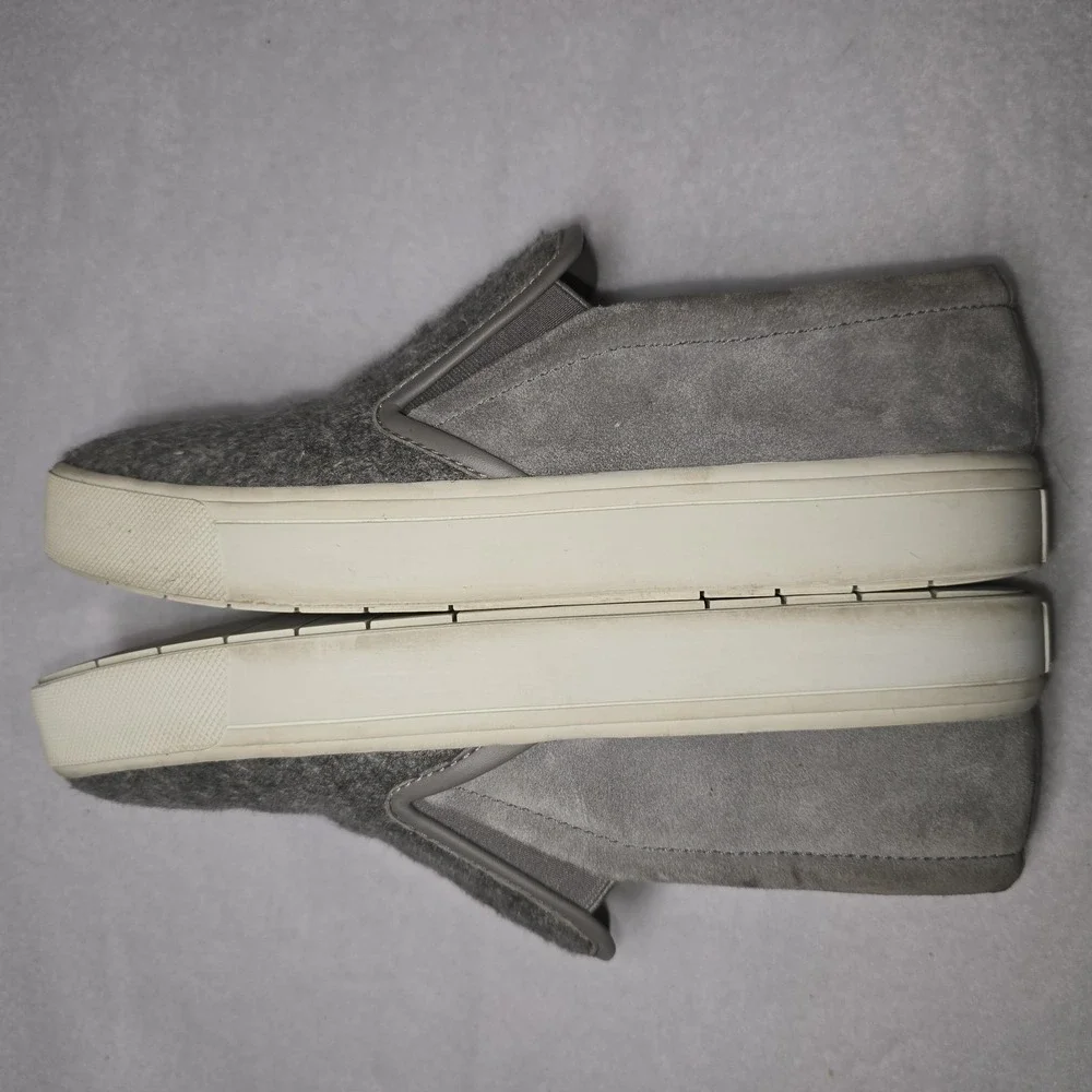 Vince Knit Leather Sneakers Gray Slip-On Shoes Textured Casual Preppy Womens 7.5